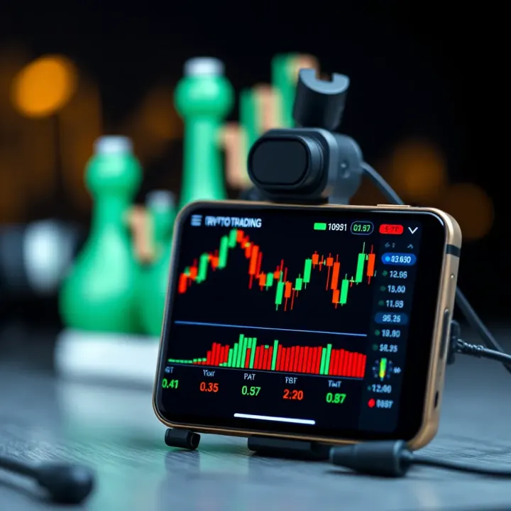 Mobile phone displaying cryptocurrency trading interface with charts and Nigerian currency symbols