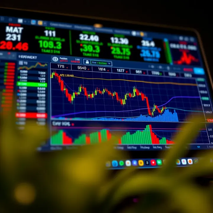 Digital screen showing forex trading charts and currency pairs