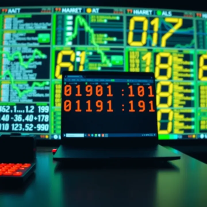Visual representation comparing binary digits and their equivalent decimal values with computing devices in background