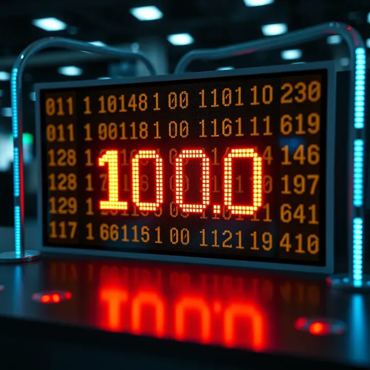 Digital screen displaying motivational binary code with glowing numbers