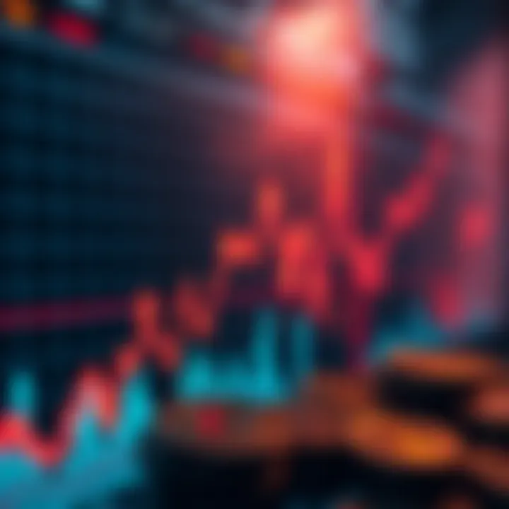 Graph showing cryptocurrency price trends and market data with digital currency icons