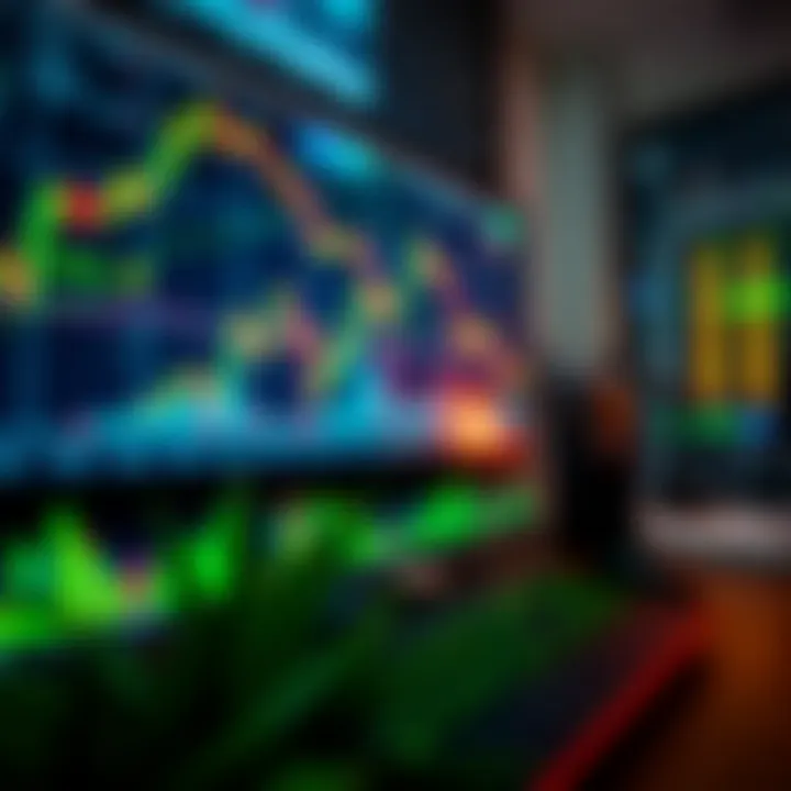 Illustration of a computer screen showing forex trading charts and indicators