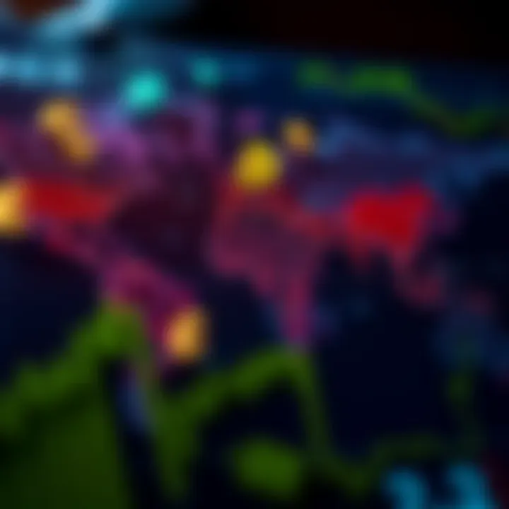 Map highlighting global financial markets with currency symbols