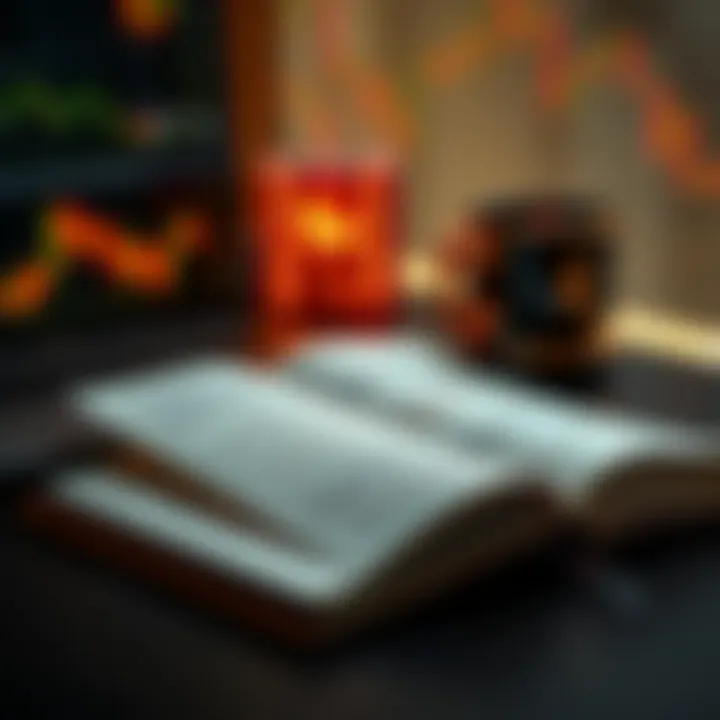 Open book with forex charts and currency symbols on pages