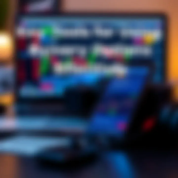 Collage of trading tools including a laptop screen with trading platform and a smartphone displaying signal alerts