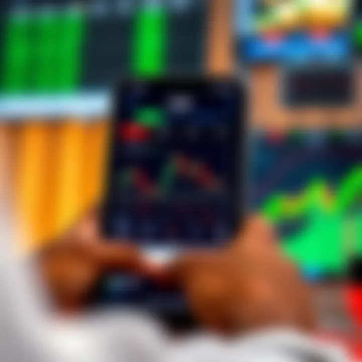 Illustration showing a mobile device screen with graphs and trade copying interface representing copy trading app features