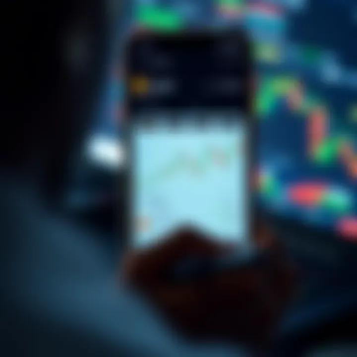 Mobile phone screen showing a secure crypto trading app interface with charts and transaction options