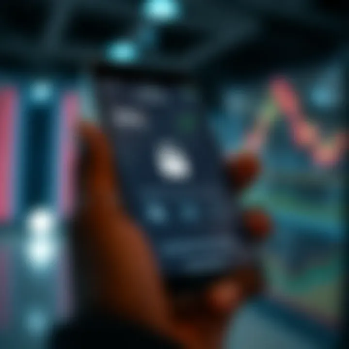 Smartphone with secure login interface and financial icons representing security and fees