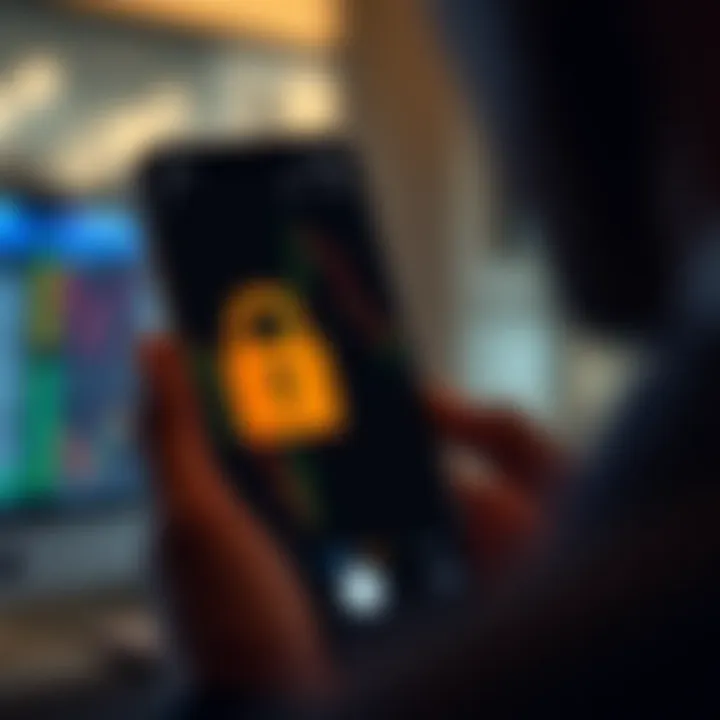 Secure login screen with biometric authentication on a mobile trading application