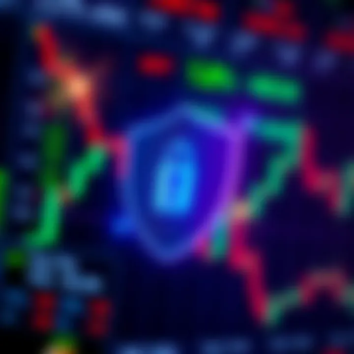 Security shield icon overlaying a digital trading platform, emphasizing protection and secure transactions