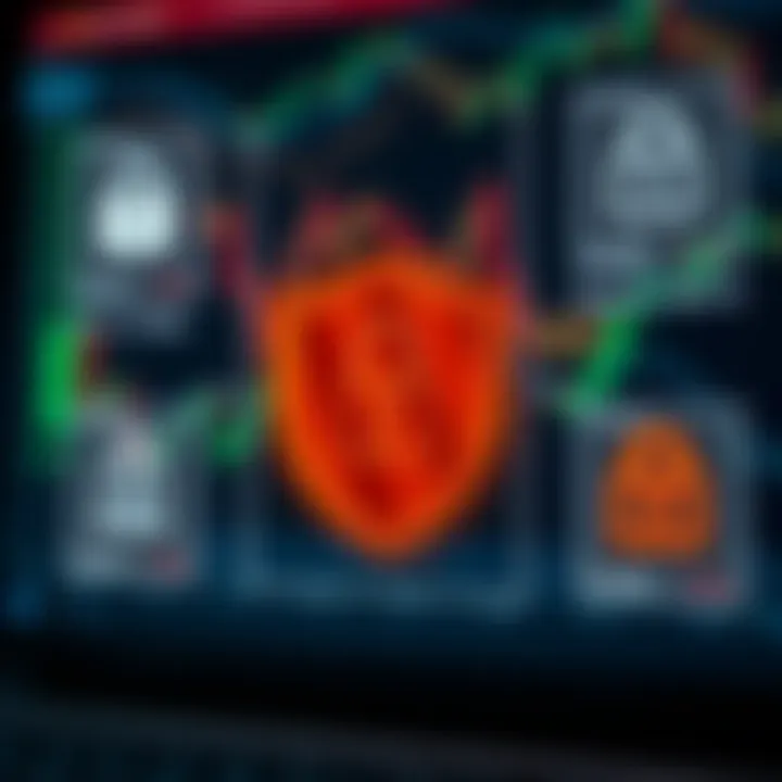 Icons representing security features like encryption, regulatory approvals, and user protection in forex trading