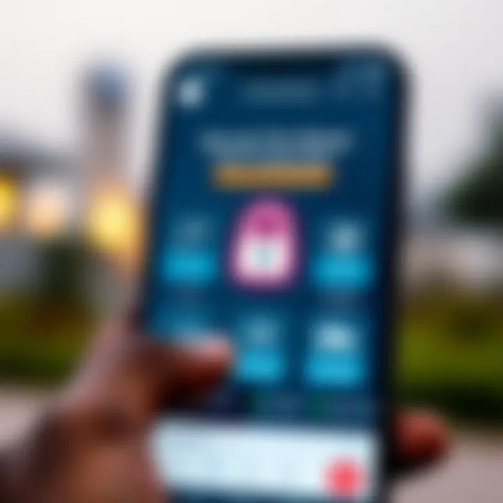 Interface showing security features and encryption icons on a mobile trading application