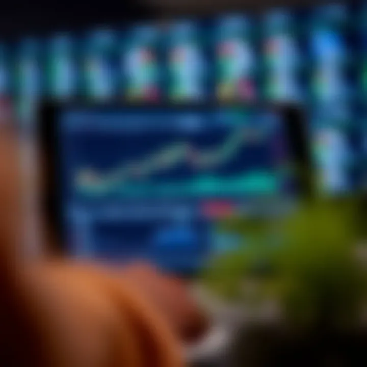 Forex Trading Platform Displaying Currency Charts and Analysis Digital tablet showing a forex trading platform with currency charts and indicators