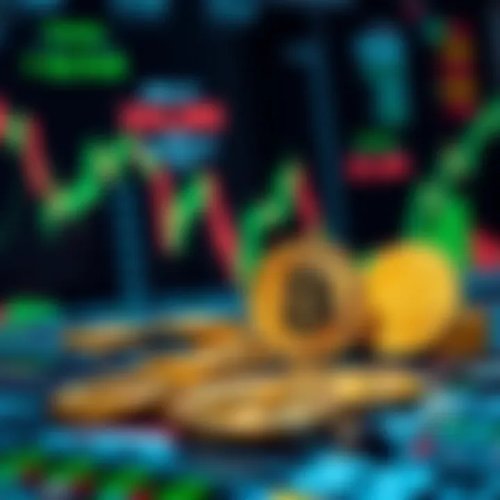 Cryptocurrency symbols and digital charts representing market trends