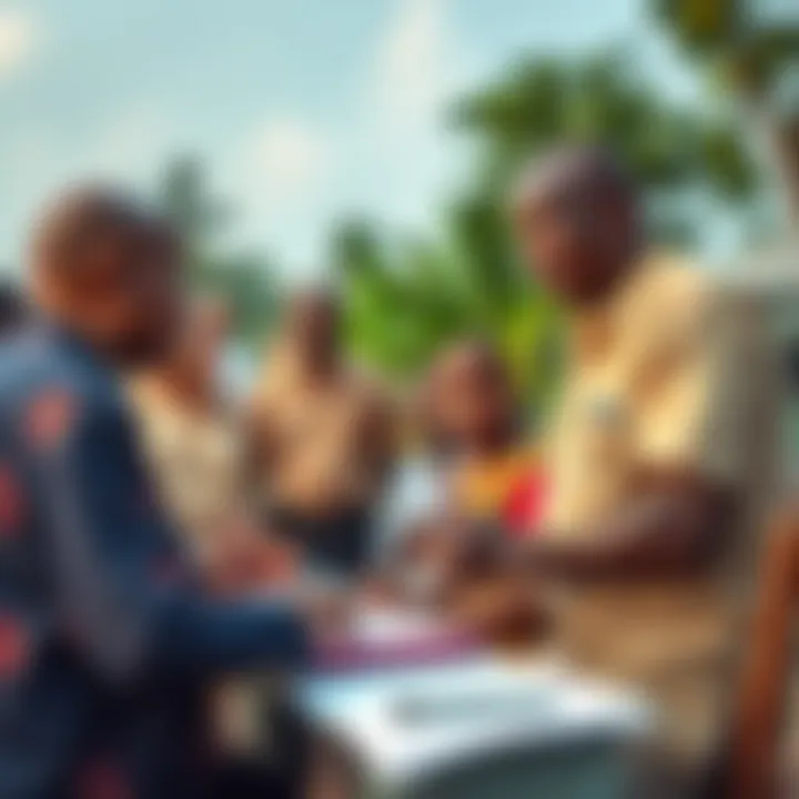 Community members collaborating with local officials during a disaster preparedness meeting outdoors