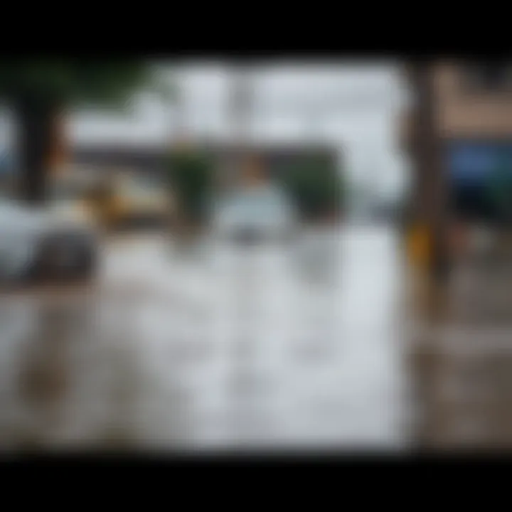 Flooded street in Nigerian urban area showing submerged vehicles and disrupted daily activities