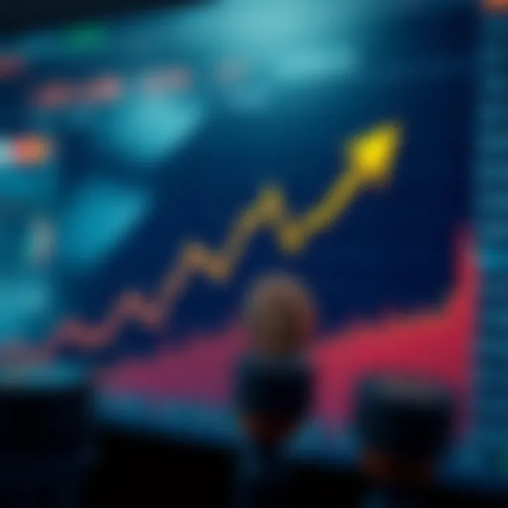 Graph showing upward trend with currency symbols and arrows