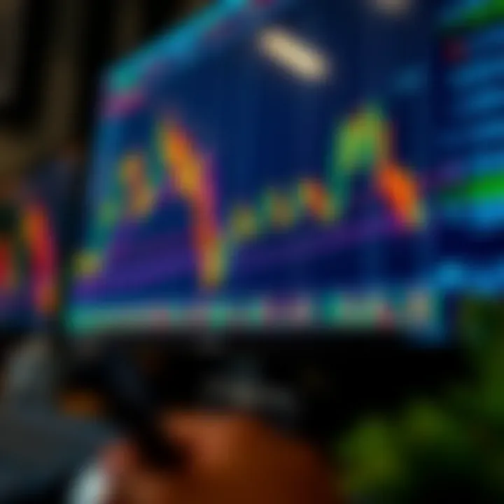 Analyzing Currency Pair Trends in Forex Trading Digital forex trading chart with currency pairs and candlestick patterns displayed on a computer screen