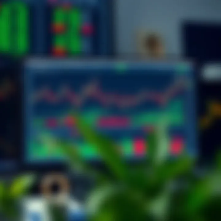 A computer screen displaying a forex trading platform with charts and market data