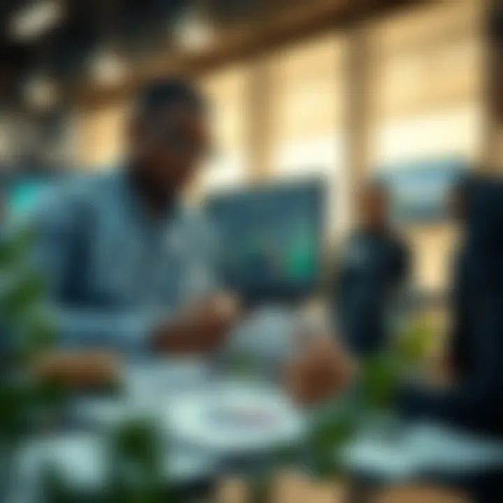 Business professionals analyzing risk factors on digital charts and reports