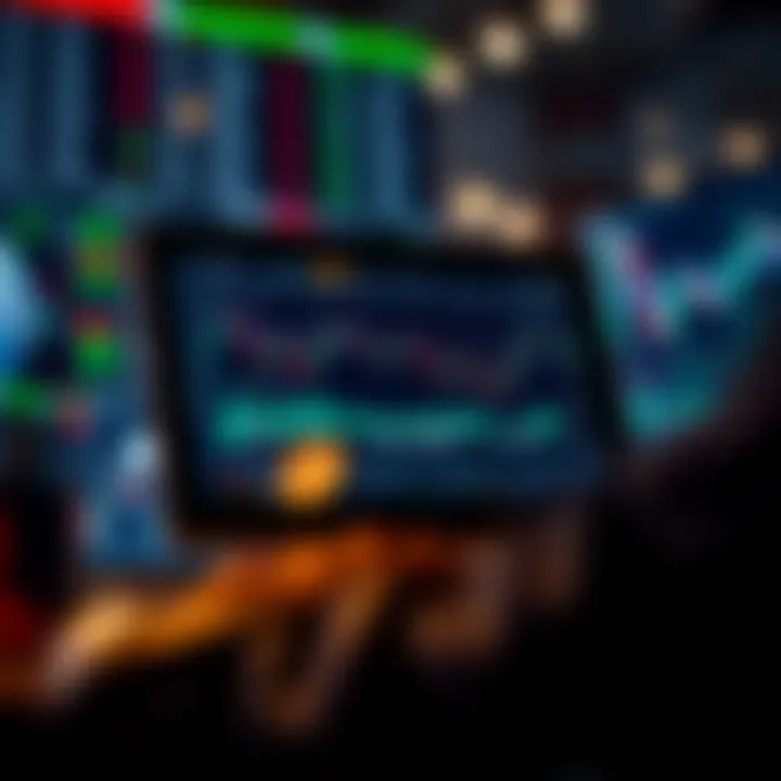 Digital device displaying forex trading platform interface with charts and financial data