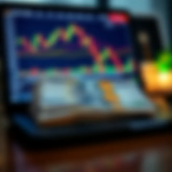 Illustration of Nigerian Naira banknotes alongside a laptop displaying forex trading charts