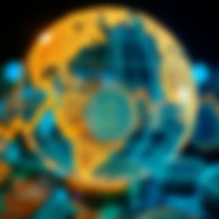 Currency symbols representing global forex trading