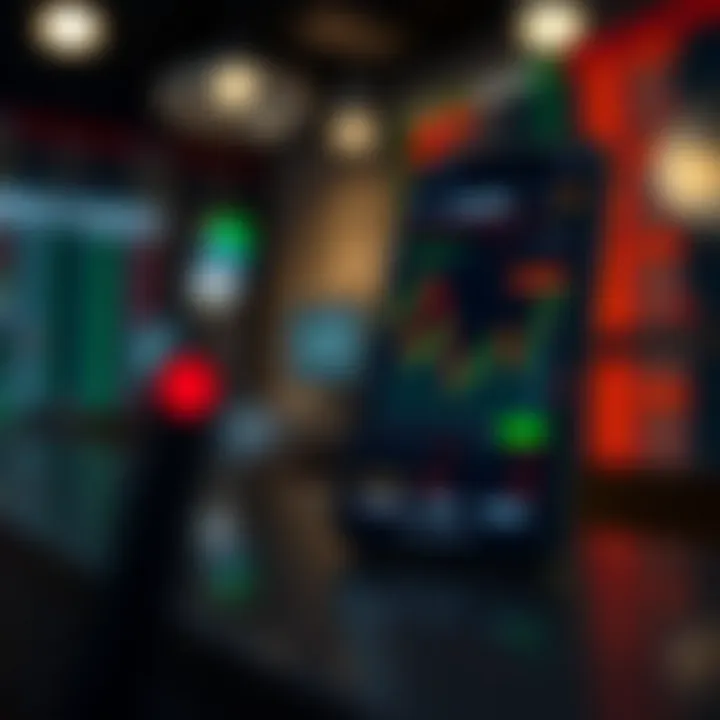 Mobile phone displaying arbitrage trading app with charts and profit indicators