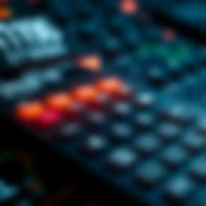 Graphic showing a digital calculator interface performing binary arithmetic operations