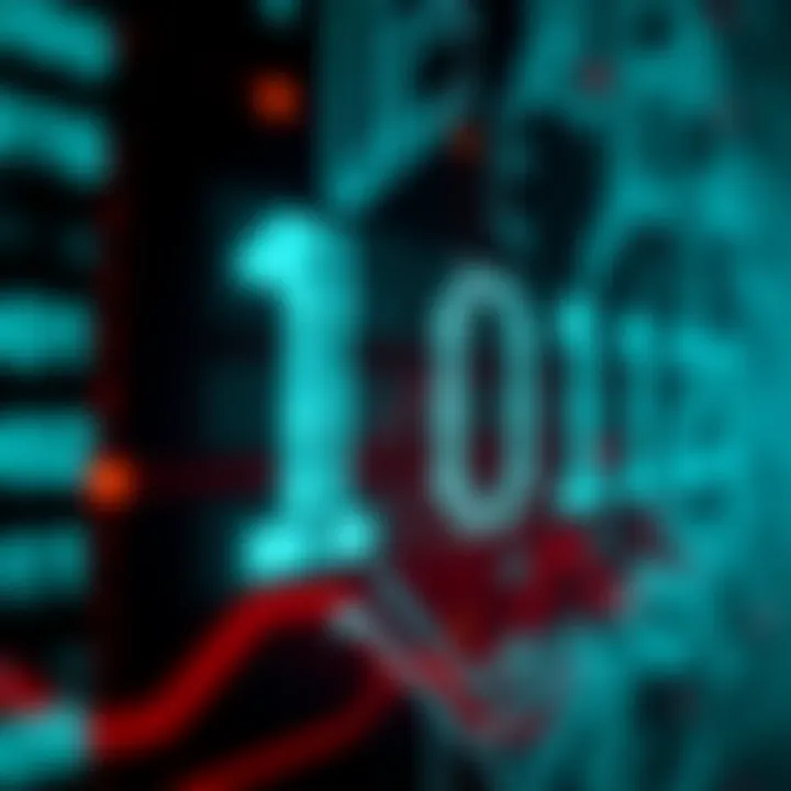 Diagram showing binary digits representing data with zeros and ones in a digital circuit
