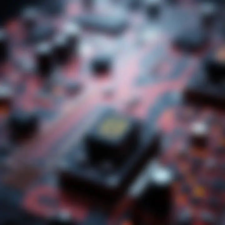 Illustration of digital electronic components connected to demonstrate binary signal processing