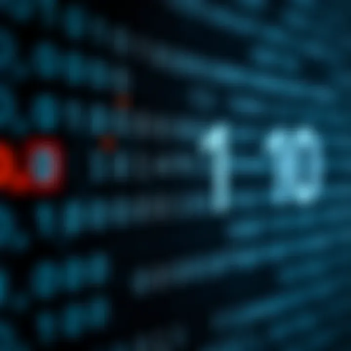 Diagram showing the binary numeral system with zeros and ones representing digital data