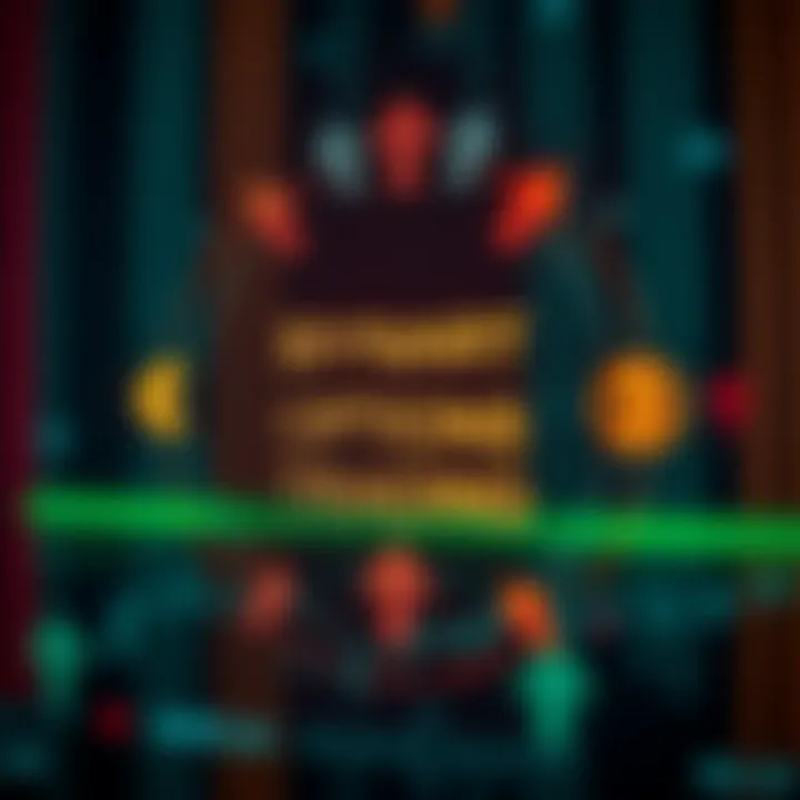 Graphic depicting the concept of binary options trading with digital arrows and currency symbols