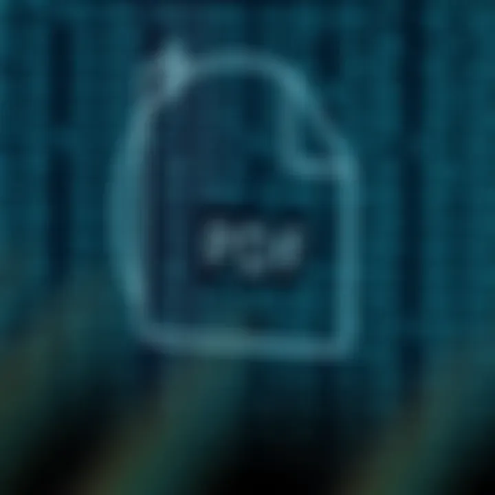 Diagram illustrating the structure of a PDF file in binary format with sections including header, body, cross-reference table, and trailer