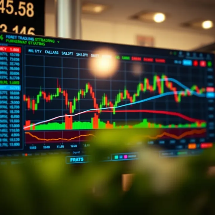 Analyzing Currency Pair Trends for Effective Forex Trading Forex trading chart displaying currency pair fluctuations and key indicators on a digital platform