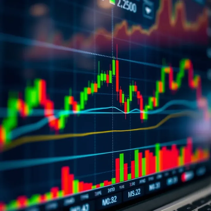 Forex Chart Featuring Momentum and Trend Indicators Technical indicators overlaid on currency price chart illustrating market momentum and trend strength