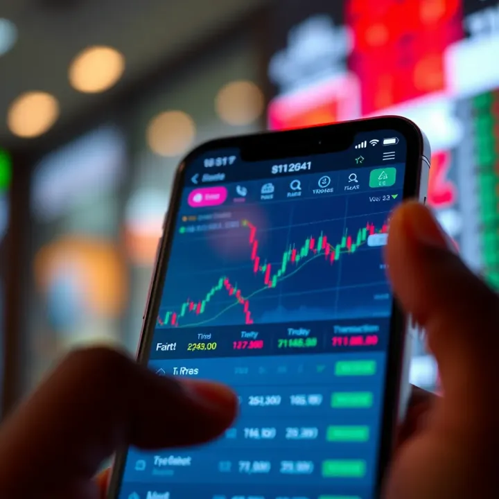 Mobile phone screen displaying a secure crypto trading platform interface with charts and transaction options