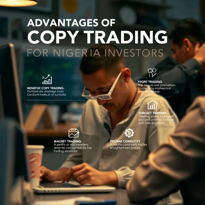 Graphic illustrating benefits of copy trading including portfolio diversification and risk management