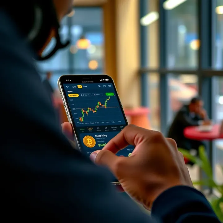 Exploring Key Features of Crypto Trading Apps User exploring crypto trading app features on a smartphone in a modern setting