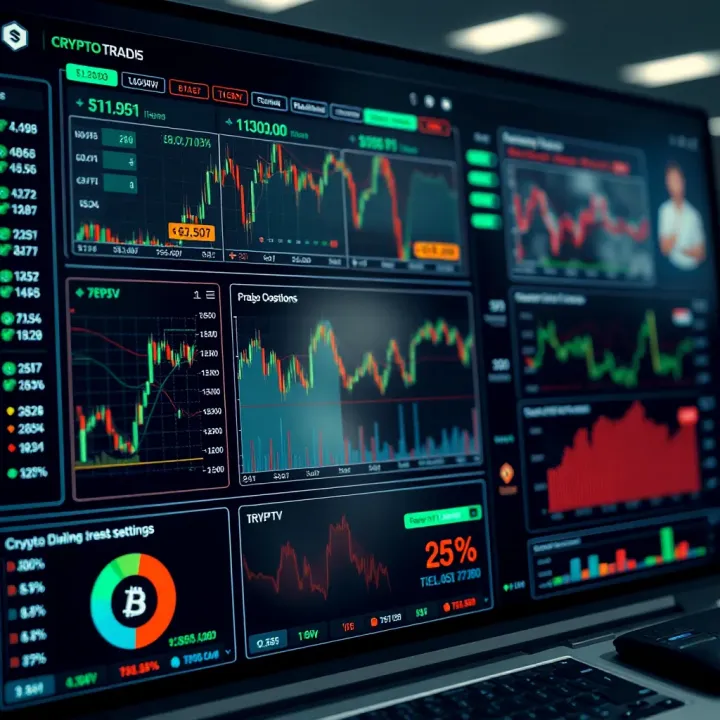 Crypto Trading Bot Dashboard Overview Dashboard showcasing various cryptocurrency trading bots with performance graphs and control settings
