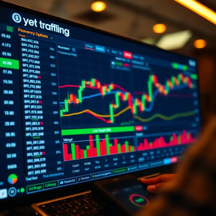 Interface showing various cryptocurrency options and trading charts in a digital trading platform