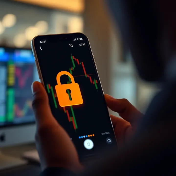 Secure login screen with biometric authentication on a mobile trading application