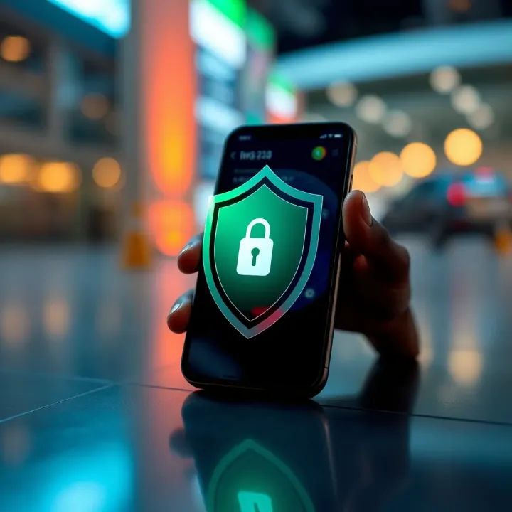 Security shield icon overlaying a smartphone illustrating secure trading app features for Nigeria