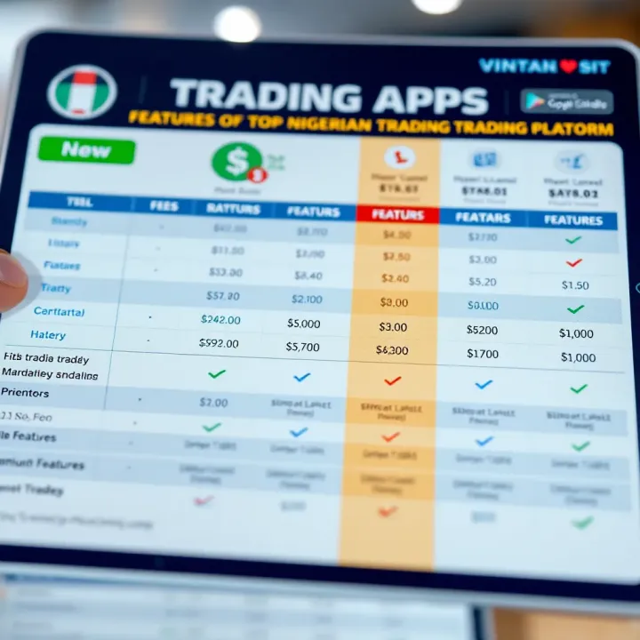Comparison chart highlighting fees, user ratings, and platform features of popular trading apps in Nigeria