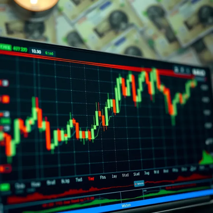 Digital chart displaying cryptocurrency price fluctuations with Nigerian naira symbols in the background