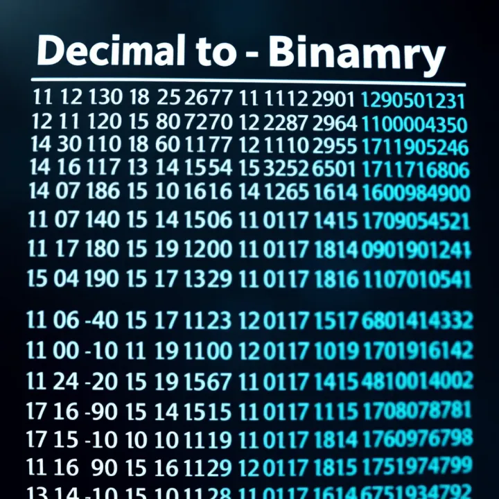 Chart illustrating the conversion of decimal numbers to binary format with visual comparison