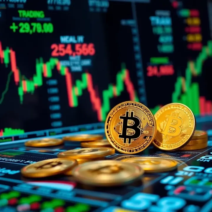 Cryptocurrency symbols and digital charts representing market trends