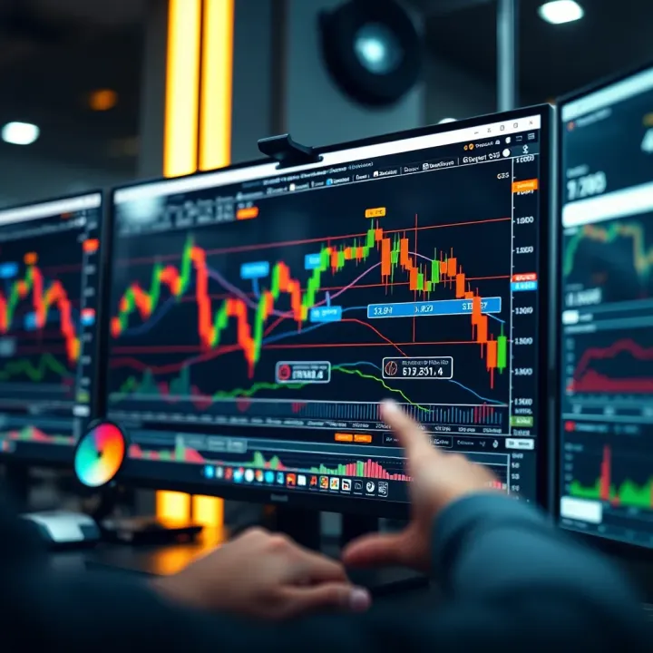 Computer screen showing forex trading platform with currency charts and indicators
