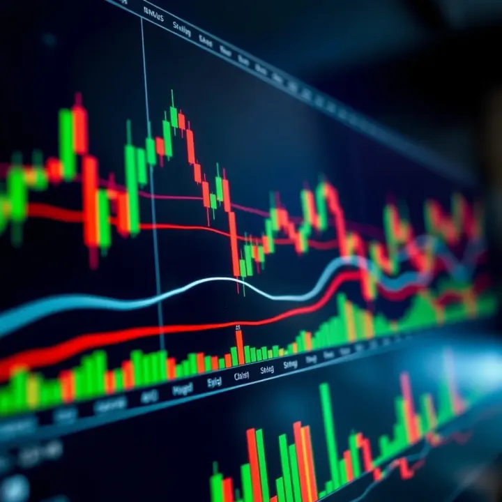 Chart showing forex currency pairs with technical indicators and trend lines
