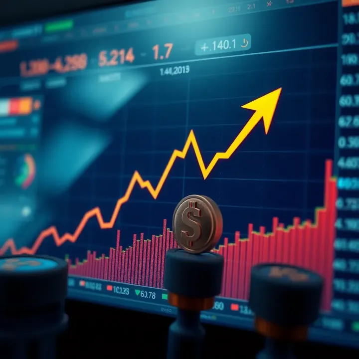 Graph showing upward trend with currency symbols and arrows